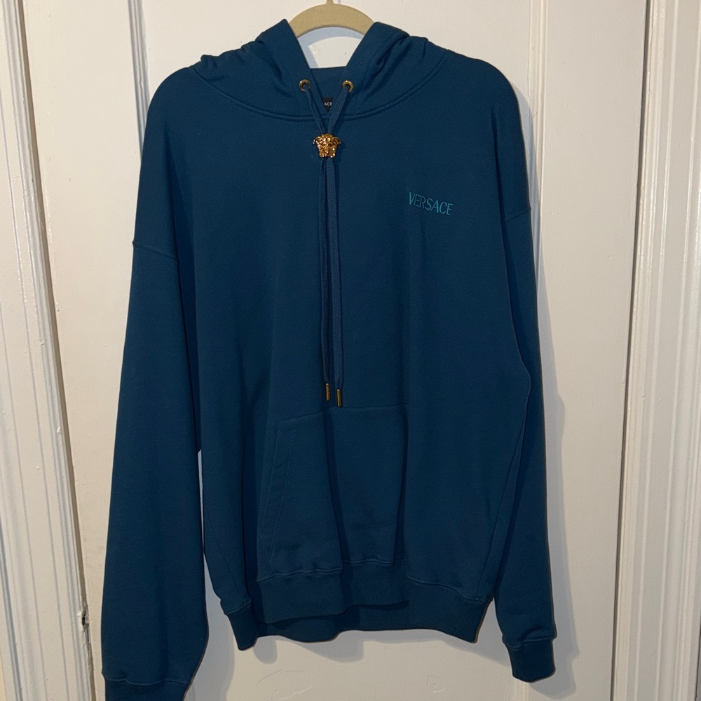 Versace Deep Blue Hoodie with Gold Accents